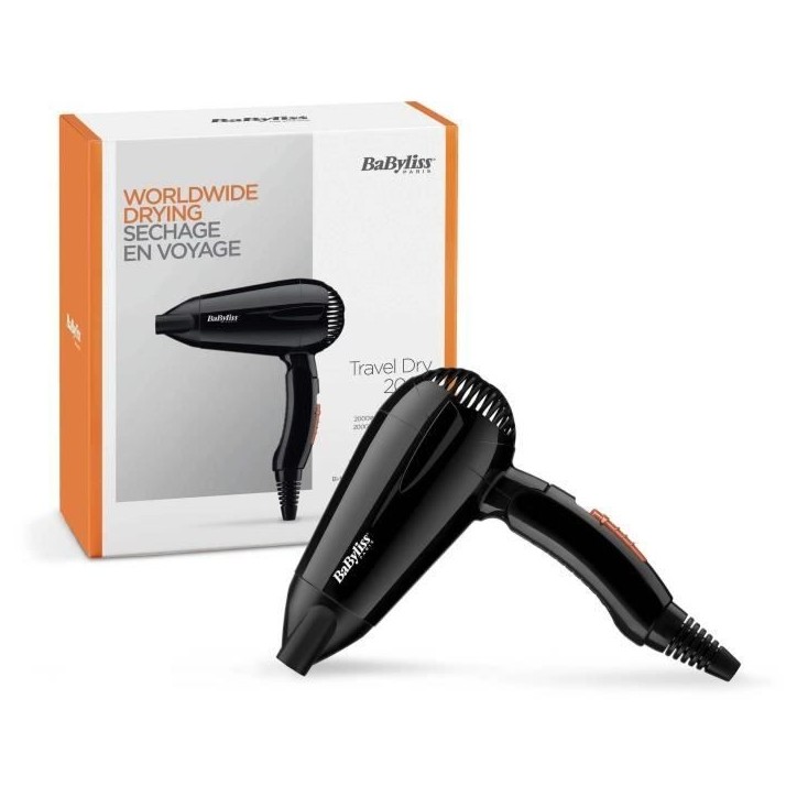 Seche-cheveux - BaByliss - 5344E Travel Dry 2000 - Compact Léger avec poignée pliable Seche-cheveux - BaByliss - 5344E Travel Dry 2000 - Compact Léger avec poignée pliable