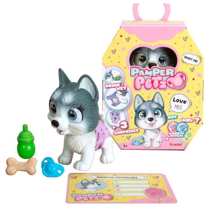 Smoby - Pamper Petz - Husky a adopter - 4 accessoires - Articulé - Bois et fais pipi - Certificat d'adoption - Des 3 ans Smoby - Pamper Petz - Husky a adopter - 4 accessoires - Articulé - Bois et fais pipi - Certificat d'adoption - Des 3 ans