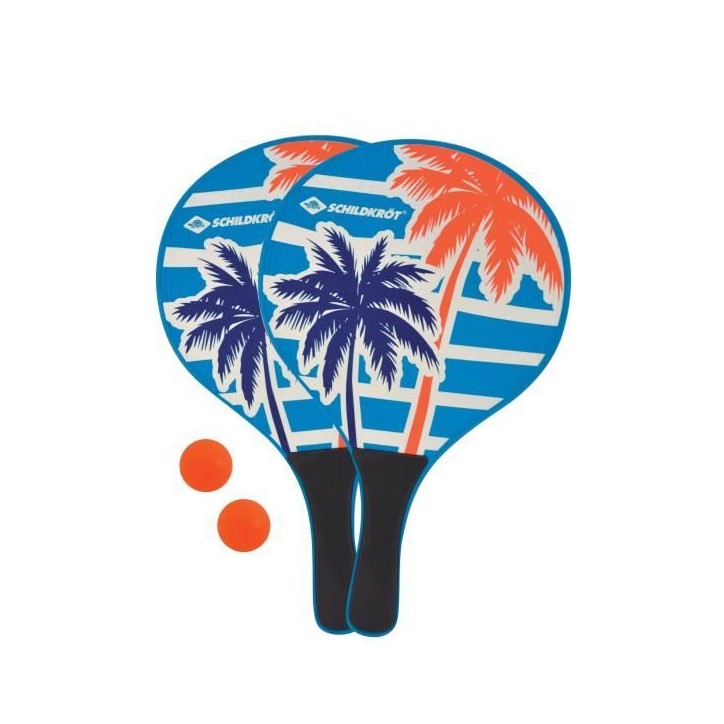 Raquettes de beachball - SCHILDKROT - Bois laqué - Poignée plastique noir - 2 balles - Sac filet refermable Raquettes de beachball - SCHILDKROT - Bois laqué - Poignée plastique noir - 2 balles - Sac filet refermable