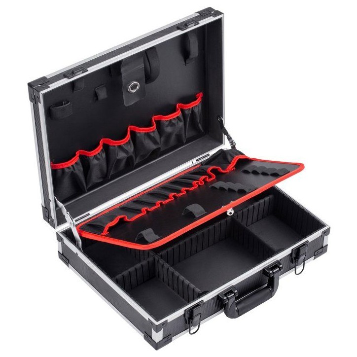 Malette a outils vide - MEISTER - Alu - 46 x 32 x 14 cm - Compartiments 15 + 6 - Bandes Velcro et élastiques intégrées Malette a outils vide - MEISTER - Alu - 46 x 32 x 14 cm - Compartiments 15 + 6 - Bandes Velcro et élastiques intégrées