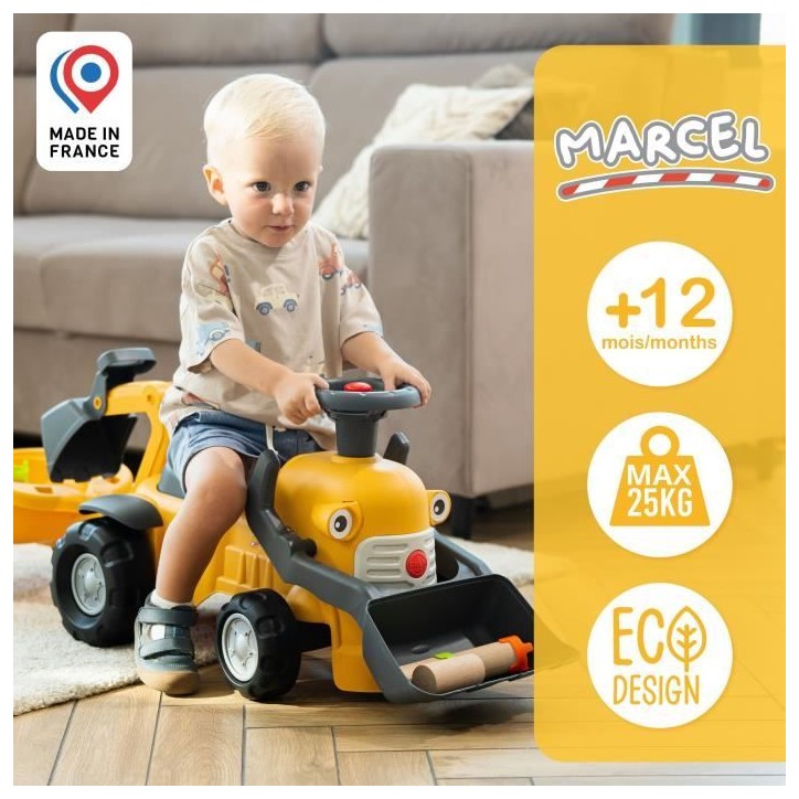 Porteur Chantier Marcel - FALK - Pelle frontale, excavatrice - Jaune - Fabriqué en France - 90% de plastique recyclé - Des 12 Porteur Chantier Marcel - FALK - Pelle frontale, excavatrice - Jaune - Fabriqué en France - 90% de plastique recyclé - Des 12