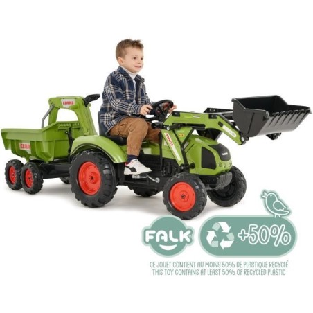 Tractopelle a pédales Claas - FALK - Volant directionnel, Selle pivotante & Excavatrice remorque - Fabriqué en France - Des 3