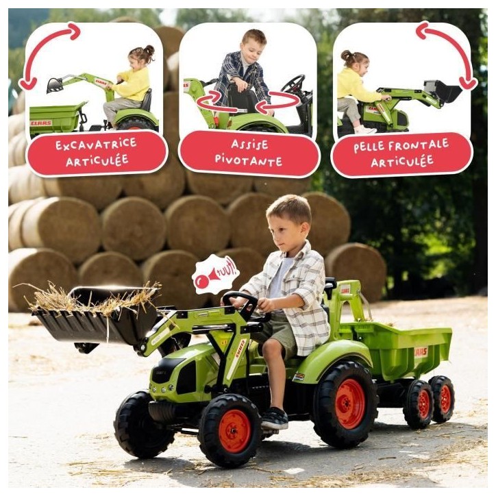 Tractopelle a pédales Claas - FALK - Volant directionnel, Selle pivotante & Excavatrice remorque - Fabriqué en France - Des 3 Tractopelle a pédales Claas - FALK - Volant directionnel, Selle pivotante & Excavatrice remorque - Fabriqué en France - Des 3