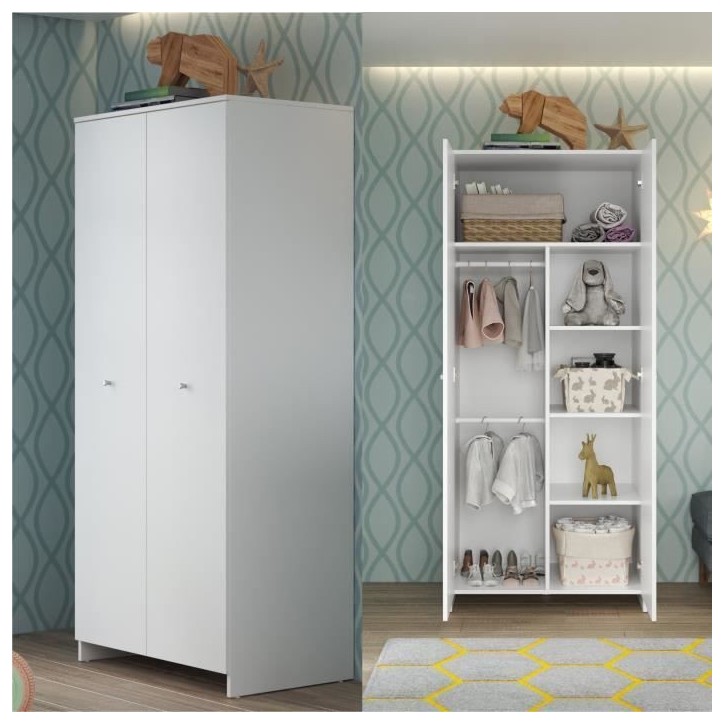 Chambre bébé Trio : Lit 70 x 140 cm + Commode a langer + Armoire NIKO - Blanc - TREND TEAM