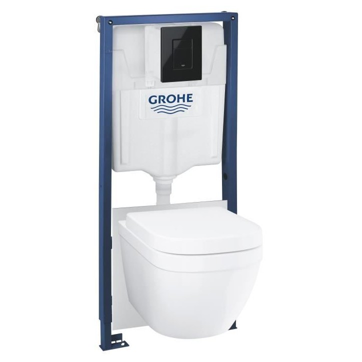 Pack Bâti support 5 en 1 - GROHE - Blanc - Céramique - Cuvette + abattant + plaque de commande + supports muraux + isolation