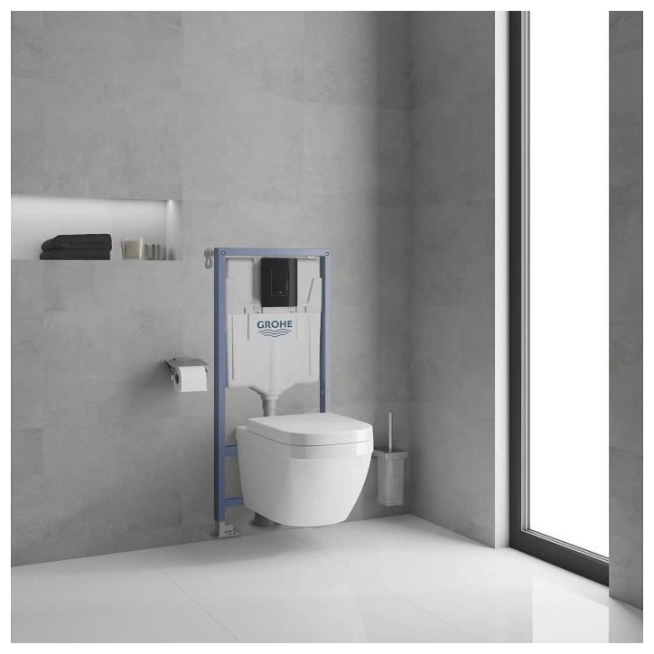 Pack Bâti support 5 en 1 - GROHE - Blanc - Céramique - Cuvette + abattant + plaque de commande + supports muraux + isolation