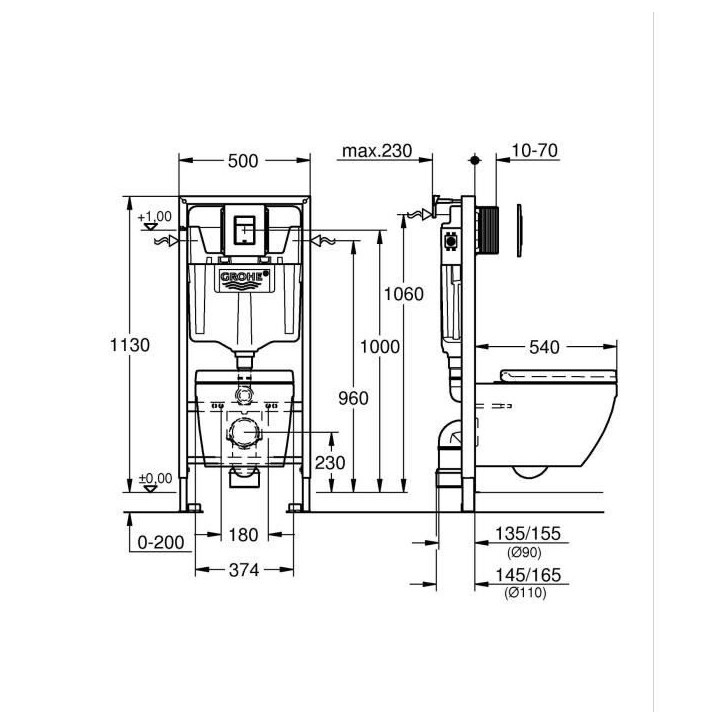 Pack Bâti support 5 en 1 - GROHE - Blanc - Céramique - Cuvette + abattant + plaque de commande + supports muraux + isolation