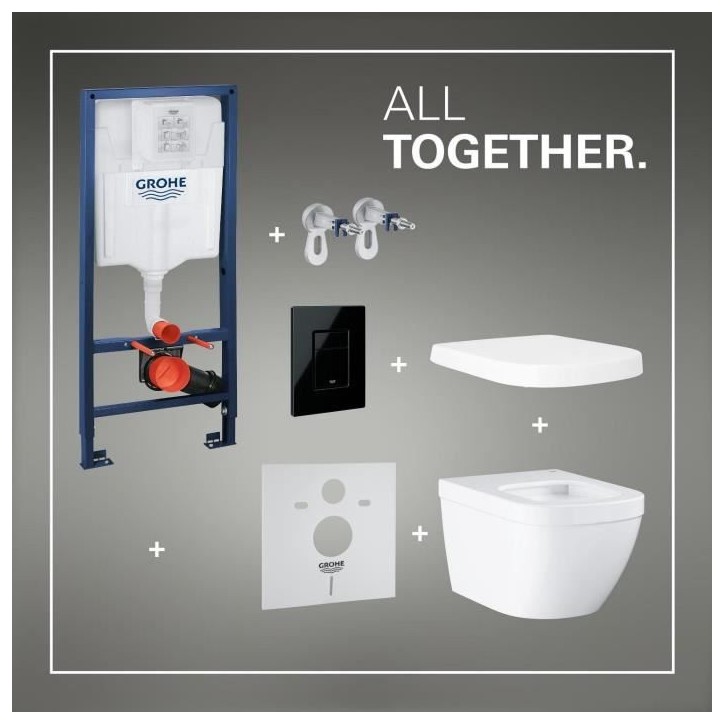 Pack Bâti support 5 en 1 - GROHE - Blanc - Céramique - Cuvette + abattant + plaque de commande + supports muraux + isolation