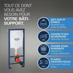Pack Bâti support 5 en 1 - GROHE - Blanc - Céramique - Cuvette + aba