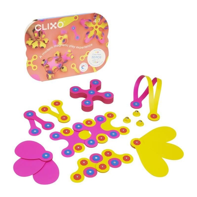 Crew Pack CLIXO - Rose/Jaune - GIPSY TOYS - Jeu de Construction magné
