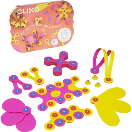 Crew Pack CLIXO - Rose/Jaune - GIPSY TOYS - Jeu de Construction magné