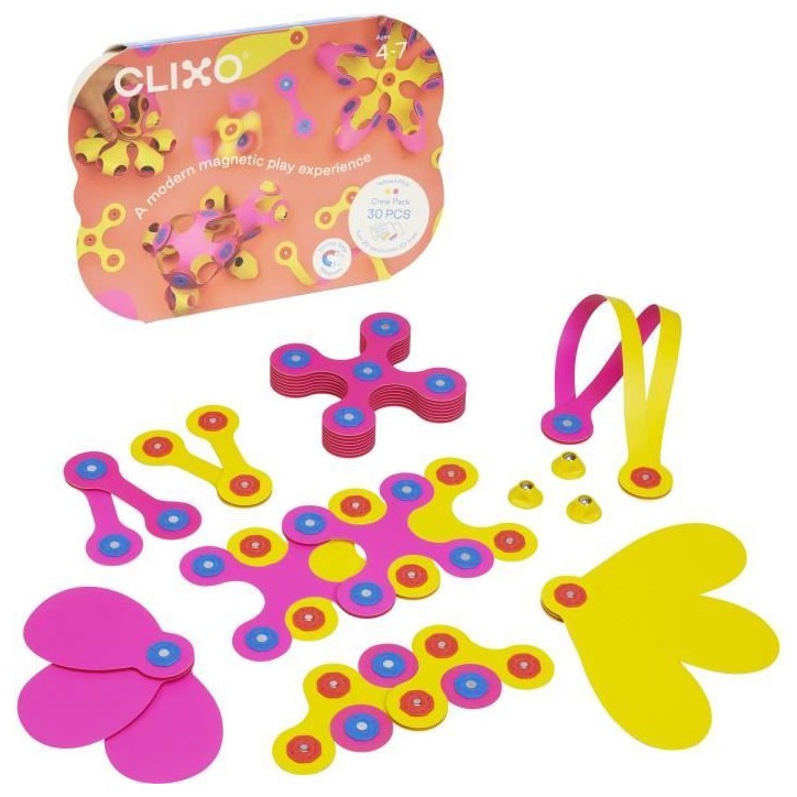 Crew Pack CLIXO - Rose/Jaune - GIPSY TOYS - Jeu de Construction magnétique, Flexible, Durable et imaginatif - 30 pieces - Des 4 Crew Pack CLIXO - Rose/Jaune - GIPSY TOYS - Jeu de Construction magnétique, Flexible, Durable et imaginatif - 30 pieces - Des 4