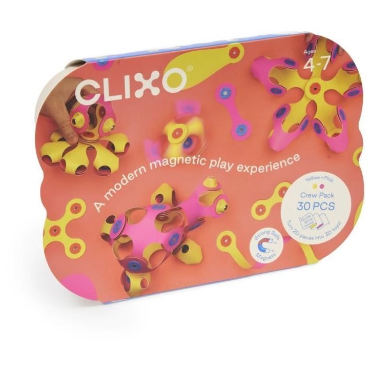 Crew Pack CLIXO - Rose/Jaune - GIPSY TOYS - Jeu de Construction magnétique, Flexible, Durable et imaginatif - 30 pieces - Des 4 Crew Pack CLIXO - Rose/Jaune - GIPSY TOYS - Jeu de Construction magnétique, Flexible, Durable et imaginatif - 30 pieces - Des 4