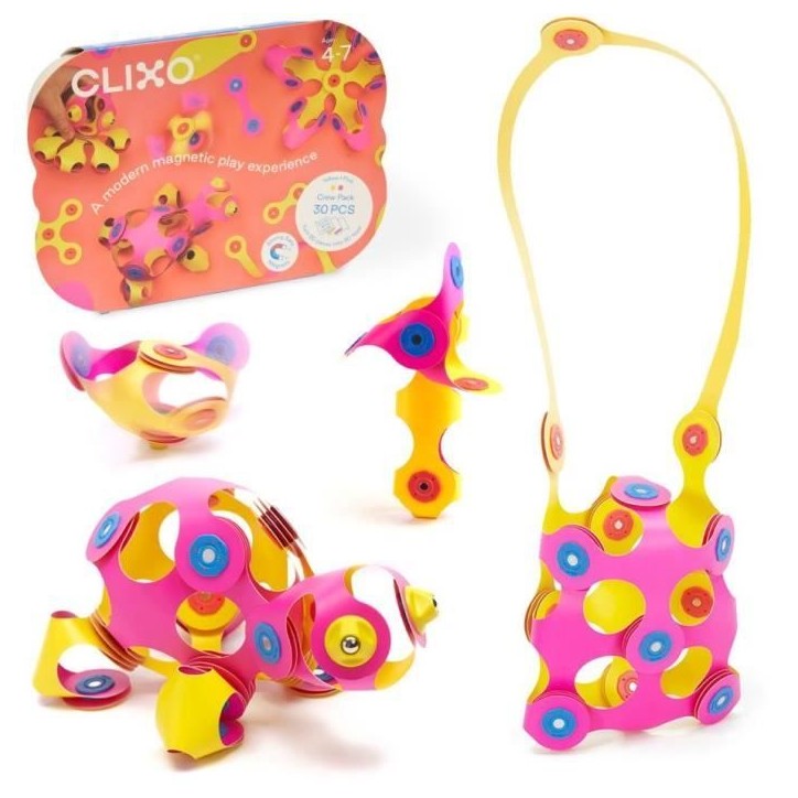 Crew Pack CLIXO - Rose/Jaune - GIPSY TOYS - Jeu de Construction magnétique, Flexible, Durable et imaginatif - 30 pieces - Des 4 Crew Pack CLIXO - Rose/Jaune - GIPSY TOYS - Jeu de Construction magnétique, Flexible, Durable et imaginatif - 30 pieces - Des 4