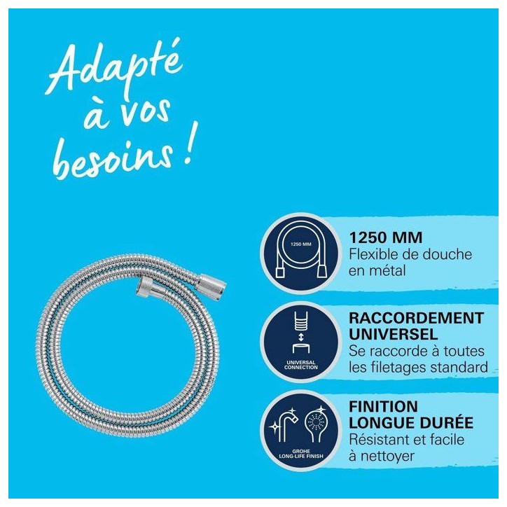 Flexible de douche - GROHE - 22106000 - 1,25 m - VitalioFlex - Métal Long-Life