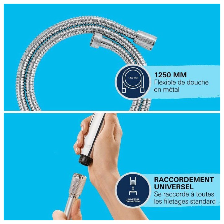 Flexible de douche - GROHE - 22106000 - 1,25 m - VitalioFlex - Métal Long-Life