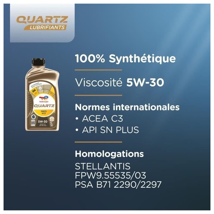 Huile moteur - TOTALENERGIES - Quartz Ineo RCP 5W-30 - 1L Huile moteur - TOTALENERGIES - Quartz Ineo RCP 5W-30 - 1L