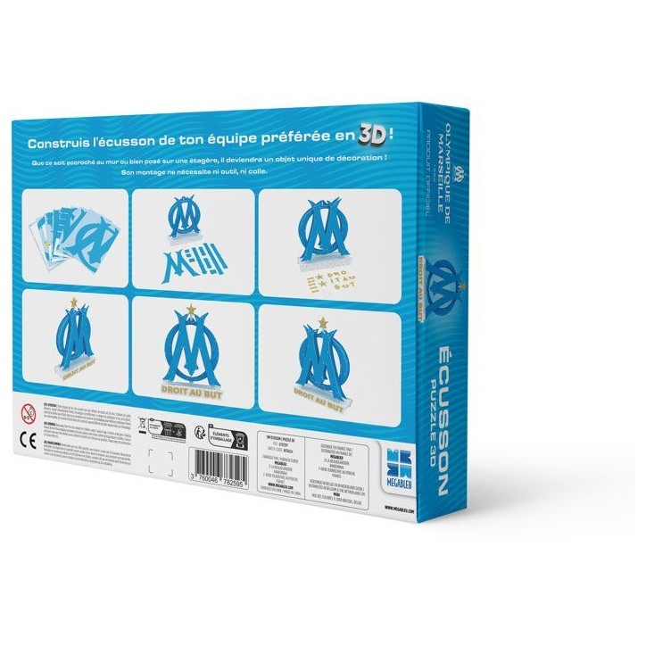Puzzle 3D - MEGABLEU - Écusson Olympique de Marseille - 40 pieces - Des 7 ans