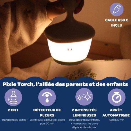 Veilleuse bébé - BÉABA - Pixie Stick - vert sauge - détecteur de pleurs - autonomie longue durée