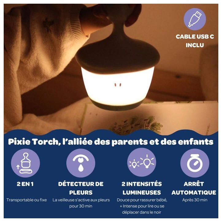 Veilleuse bébé - BÉABA - Pixie Stick - vert sauge - détecteur de pleurs - autonomie longue durée Veilleuse bébé - BÉABA - Pixie Stick - vert sauge - détecteur de pleurs - autonomie longue durée