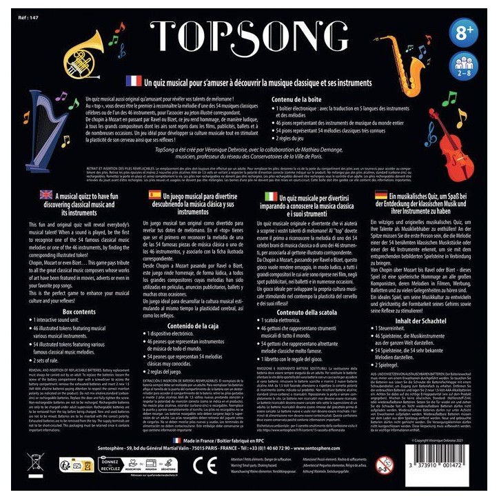Eveil sensoriel - SENTOSPHERE - Topsong - Reconnaître les grands airs de musique classique - 46 instruments de musique - Des 8 Eveil sensoriel - SENTOSPHERE - Topsong - Reconnaître les grands airs de musique classique - 46 instruments de musique - Des 8