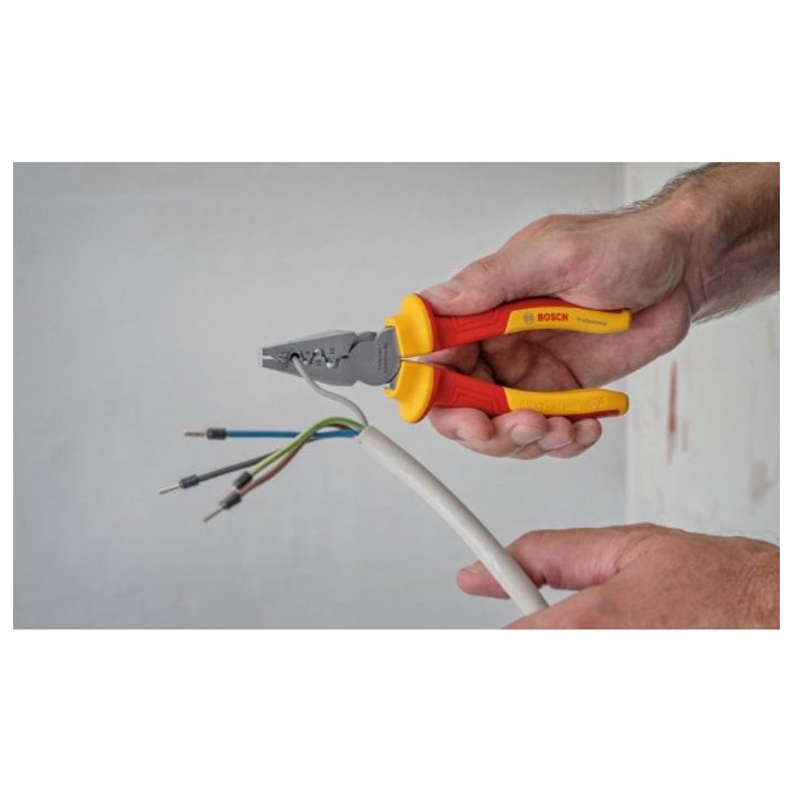 Pince a sertir - BOSCH - 180 mm - VDE - Plage de sertissage 0,25 a 16 mm² - Certifiée jusqu'a 1 000 V