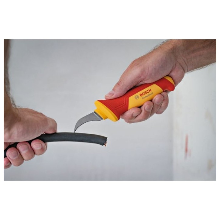 Couteau a dénuder - BOSCH - VDE - Lame en acier S2 - Isolé jusqu'a 1000 volts - Ergonomique Couteau a dénuder - BOSCH - VDE - Lame en acier S2 - Isolé jusqu'a 1000 volts - Ergonomique