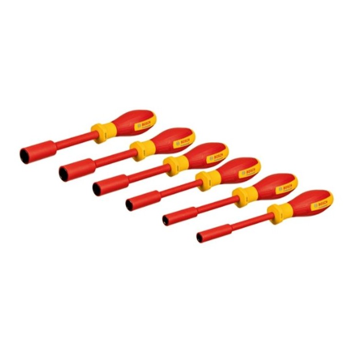 Set de clés a douilles VDE - BOSCH - 6 pieces - 7-14 mm - Certifié jusqu'a 1000 V - Ergonomique Set de clés a douilles VDE - BOSCH - 6 pieces - 7-14 mm - Certifié jusqu'a 1000 V - Ergonomique