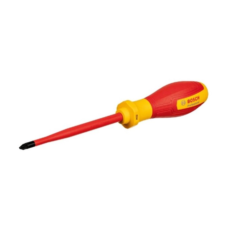 Bosch Professional tournevis VDE plat PZ2x125 (certifié jusqu'a 1 000 V, isolé avec un élastomere thermoplastique (TPE))