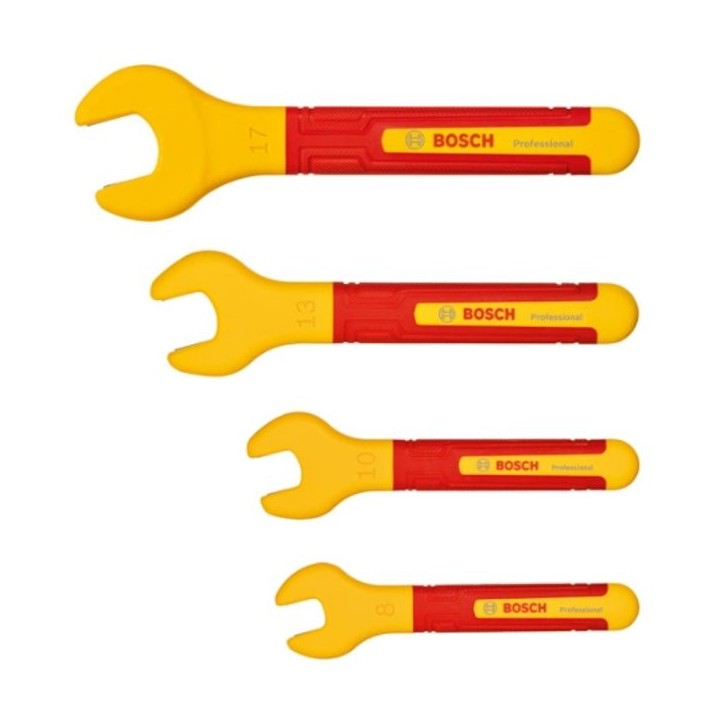 Bosch Professional set de clés plates VDE (avec 4 clés plates : 8 mm, 10 mm, 13 mm et 17 mm, certifiées jusqu'a 1 000 V) Bosch Professional set de clés plates VDE (avec 4 clés plates : 8 mm, 10 mm, 13 mm et 17 mm, certifiées jusqu'a 1 000 V)