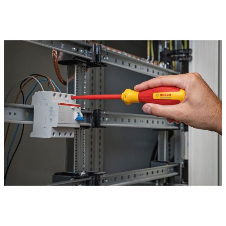 Tournevis VDE - BOSCH - PH2x125 - Isolé jusqu'a 1000 V - Élastomere thermoplastique - Ergonomique Tournevis VDE - BOSCH - PH2x125 - Isolé jusqu'a 1000 V - Élastomere thermoplastique - Ergonomique