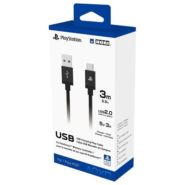 Câble de charge USB-A a USB-C - Hori - PlayStation pour manette DualSense PS5 - Puissance 5 V/3 A- Longueur 3 m - Noir Câble de charge USB-A a USB-C - Hori - PlayStation pour manette DualSense PS5 - Puissance 5 V/3 A- Longueur 3 m - Noir
