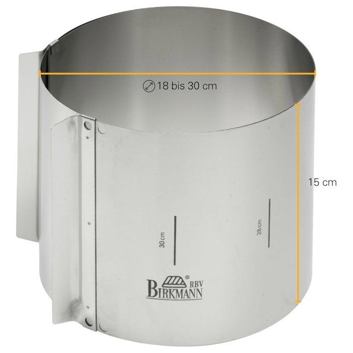 Cercle de pâtisserie - BIRKMANN - EASY BAKING - Acier - Indication de taille - Ø18-35, H 15 cm Cercle de pâtisserie - BIRKMANN - EASY BAKING - Acier - Indication de taille - Ø18-35, H 15 cm