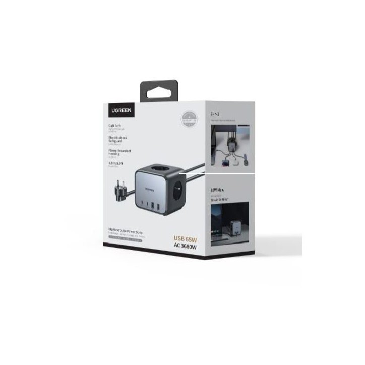 Chargeur rapide de bureau - UGREEN - 65W - Avec prises intégrées - Gris / Noir Chargeur rapide de bureau - UGREEN - 65W - Avec prises intégrées - Gris / Noir