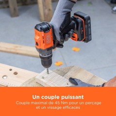 Perceuse visseuse sans fil 18V + 2 batteries 2Ah + chargeur - BLACK&DE