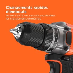 Perceuse visseuse sans fil 18V + 2 batteries 2Ah + chargeur - BLACK&DE
