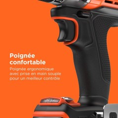 Perceuse visseuse sans fil 18V + 2 batteries 2Ah + chargeur - BLACK&DE