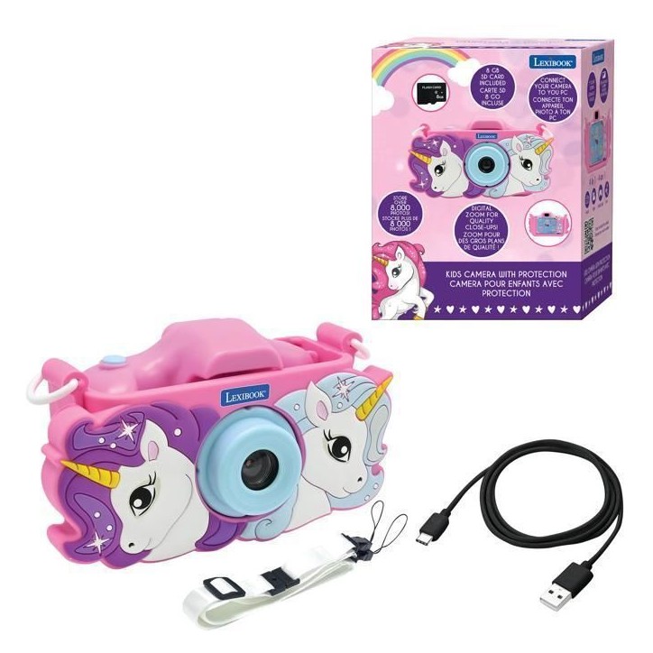 LEXIBOOK - Appareil photo pour enfant avec protection - 4 en 1 - Licorne - Carte mémoire incluse LEXIBOOK - Appareil photo pour enfant avec protection - 4 en 1 - Licorne - Carte mémoire incluse
