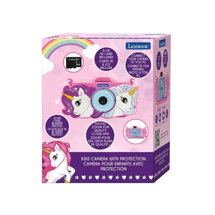 LEXIBOOK - Appareil photo pour enfant avec protection - 4 en 1 - Licorne - Carte mémoire incluse LEXIBOOK - Appareil photo pour enfant avec protection - 4 en 1 - Licorne - Carte mémoire incluse
