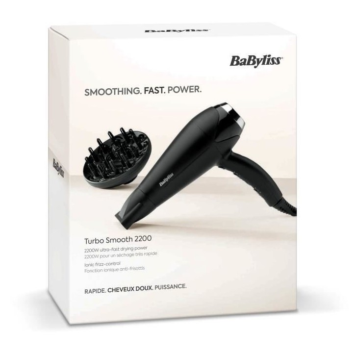 Seche-cheveux - BaByliss - D572DE Turbo Smooth 2200 avec Technologie Ionique et Céramique Seche-cheveux - BaByliss - D572DE Turbo Smooth 2200 avec Technologie Ionique et Céramique