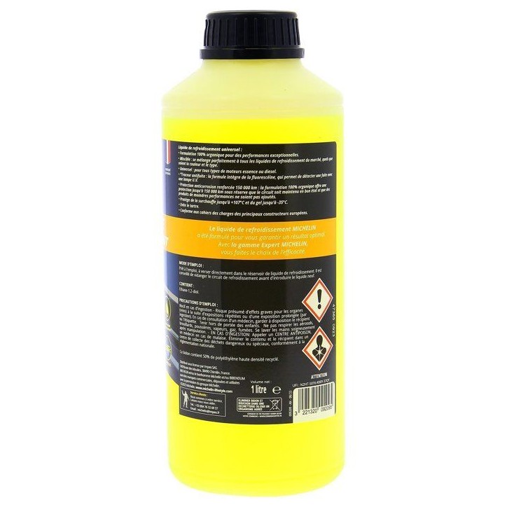 Liquide de refroidissement - MICHELIN - Jaune - UNIVERSEL tous moteurs - 1L Liquide de refroidissement - MICHELIN - Jaune - UNIVERSEL tous moteurs - 1L