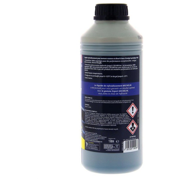 Liquide de refroidissement - MICHELIN - Bleu - Adapté aux normes PSA - 1L Liquide de refroidissement - MICHELIN - Bleu - Adapté aux normes PSA - 1L