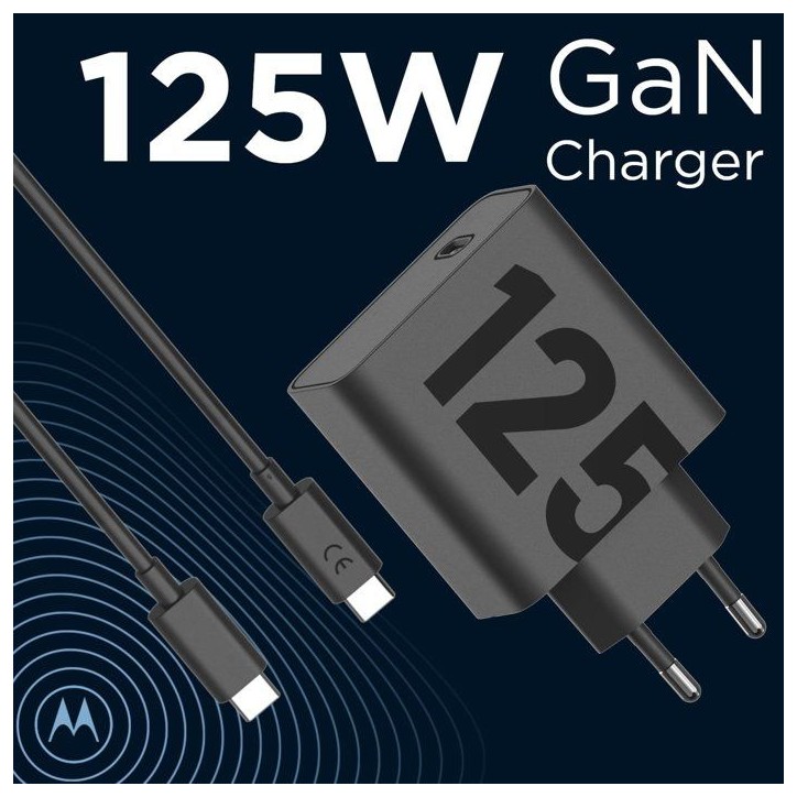 Chargeur - MOTOROLA - Moto charger - 125 W - Charge rapide - USB-C vers USB-C - Câble 1 m - Noir