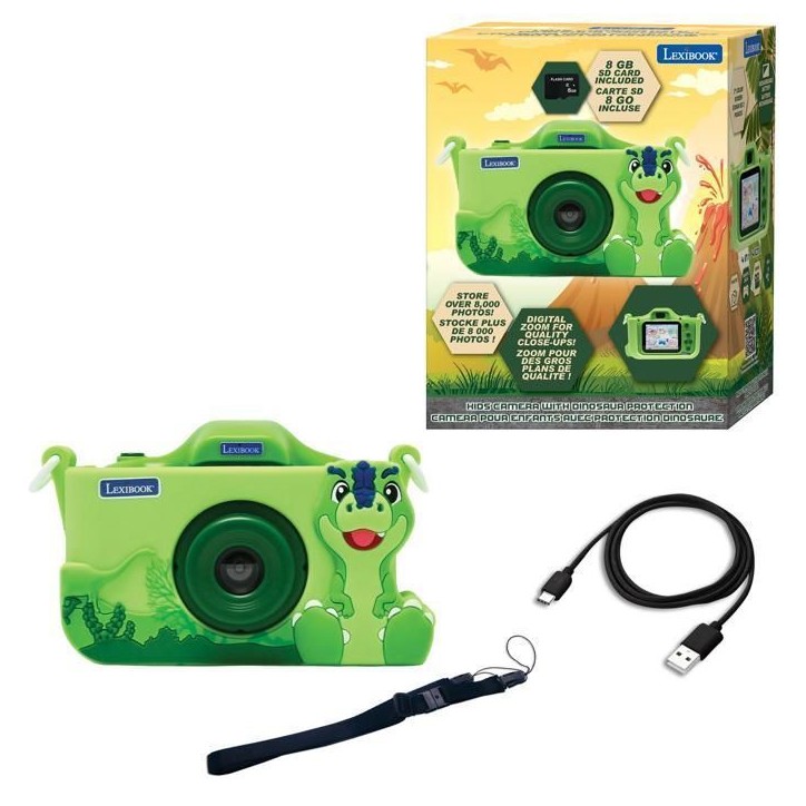 LEXIBOOK - Appareil photo pour enfant avec protection - 4 en 1 -Dino - Carte mémoire incluse LEXIBOOK - Appareil photo pour enfant avec protection - 4 en 1 -Dino - Carte mémoire incluse