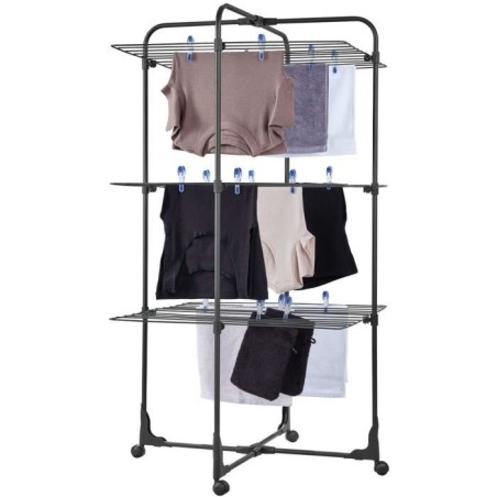 Séchoir a linge - Leifheit - 270 Classic Black - Etendoir a linge avec 27 m d'étendage - Grilles rabattables - Tour 3 niveaux
