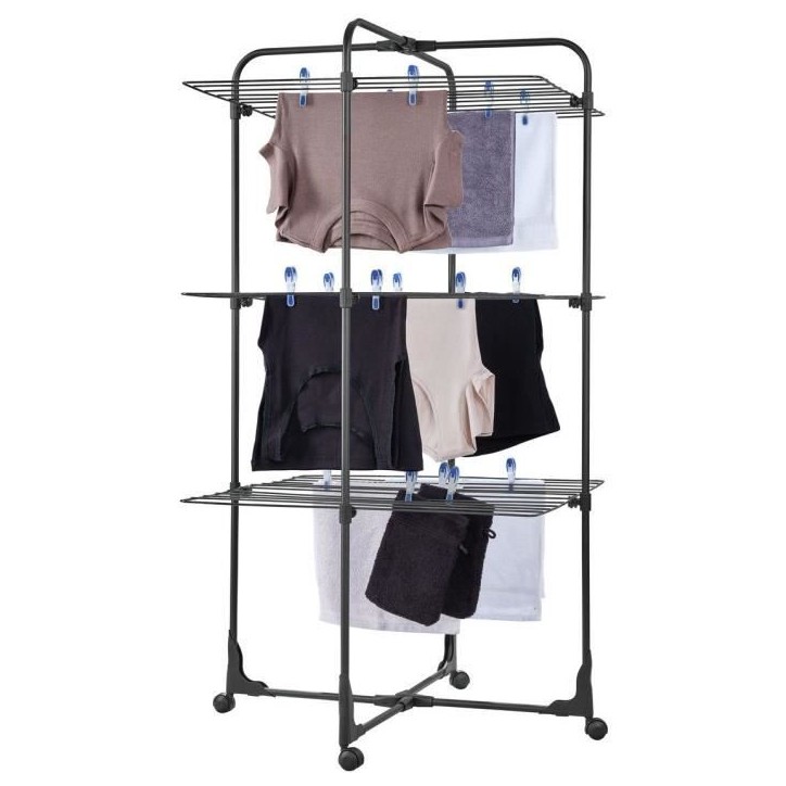 Séchoir a linge - Leifheit - 270 Classic Black - Etendoir a linge avec 27 m d'étendage - Grilles rabattables - Tour 3 niveaux Séchoir a linge - Leifheit - 270 Classic Black - Etendoir a linge avec 27 m d'étendage - Grilles rabattables - Tour 3 niveaux