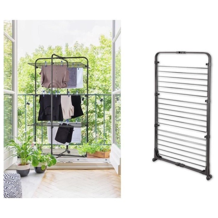 Séchoir a linge - Leifheit - 270 Classic Black - Etendoir a linge avec 27 m d'étendage - Grilles rabattables - Tour 3 niveaux Séchoir a linge - Leifheit - 270 Classic Black - Etendoir a linge avec 27 m d'étendage - Grilles rabattables - Tour 3 niveaux