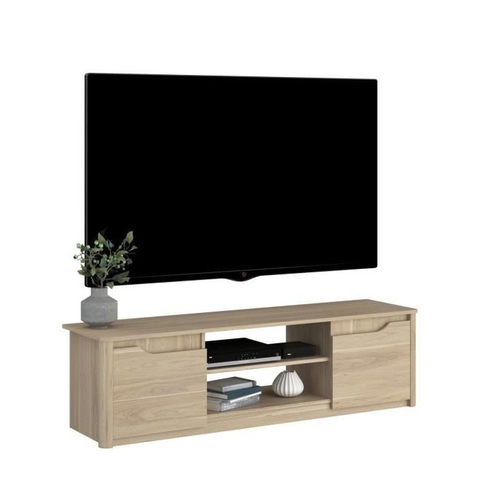 Meuble TV classique BETTY - Meuble en panneau de particules décor Chene - L150 x H42 x P60 cm