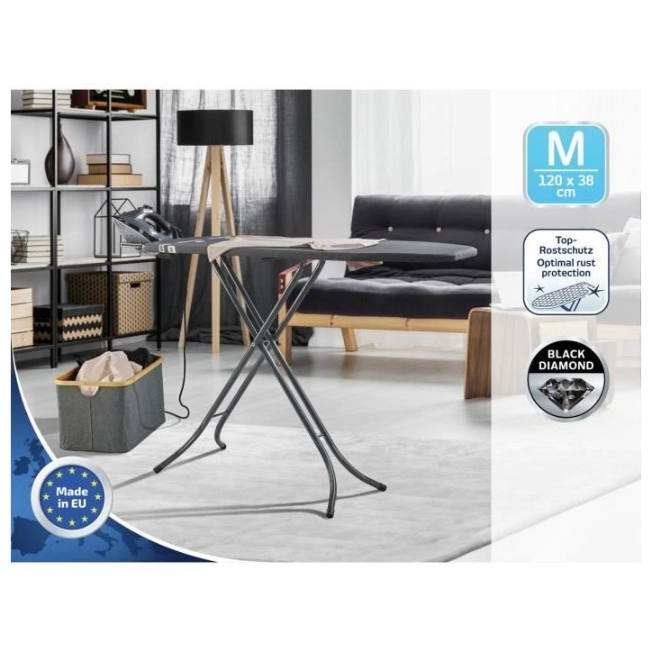 Table a repasser - Leifheit - Classic M Black - Hauteur réglable de 69 a 88 cm - Housse en cotton - 120 x 38 cm Table a repasser - Leifheit - Classic M Black - Hauteur réglable de 69 a 88 cm - Housse en cotton - 120 x 38 cm