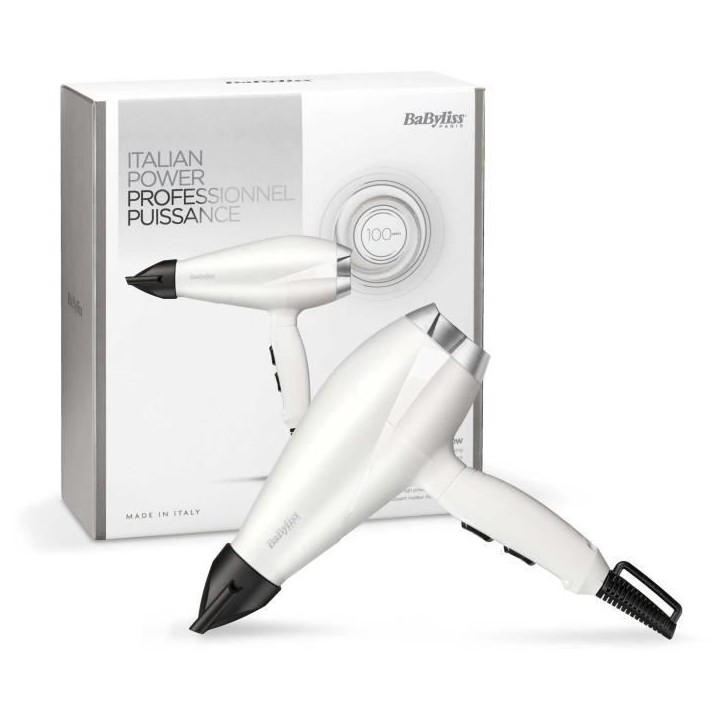 Seche-cheveux - BaByliss - 6704WE Speed Pro 2000 - Moteur AC - Fabriqué en Italie Seche-cheveux - BaByliss - 6704WE Speed Pro 2000 - Moteur AC - Fabriqué en Italie